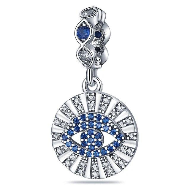 Блестящие Волшебные Глаза 100% Стерлингового Серебра 925 Ослепительно Синий Циркон Подвески Оригинальный FitNew Браслет DIY Изготовление Ювелирных Изделий PAC1002