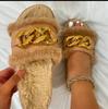 Plus Size Women Shoes Autumn Plush Slippers Fashion Open Toe Solid Color Metal Chain Indoor Casual Shoes 36-43 Slippers Women