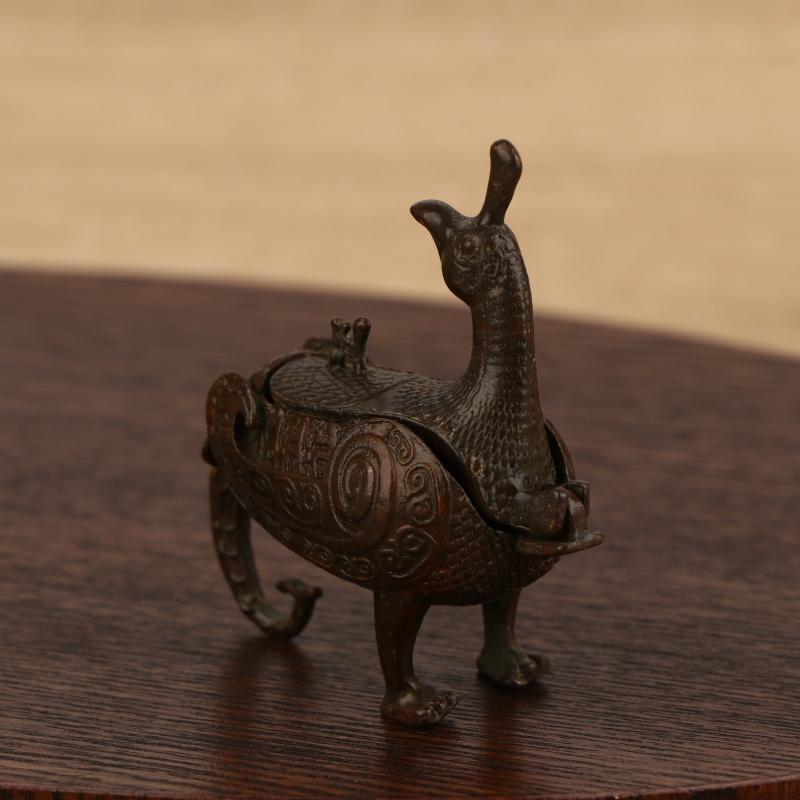 Vintage Junhu Bird Statue Distressed Collectible With Swirling Patterns, Ancient Craftsmanship For Home Decor Or Gift