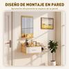Wall-Mounted Entrance Hall Set with Mirror, Drawer and 2 Open Shelves, Natural Wood