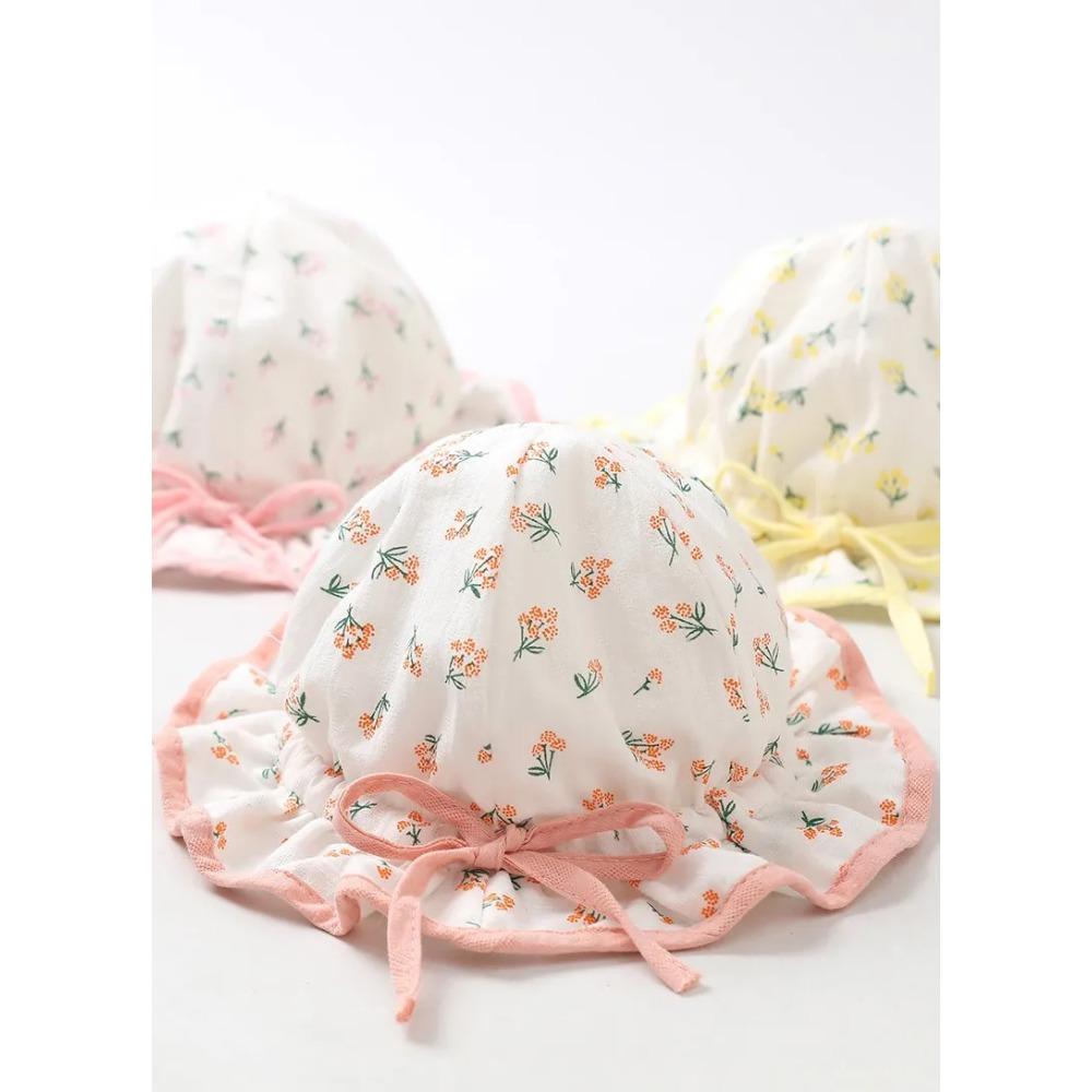 Spring Summer Cute Baby Girls Hat Floral Cotton Bucket Cap Dome Newborn Hats 1-18M
