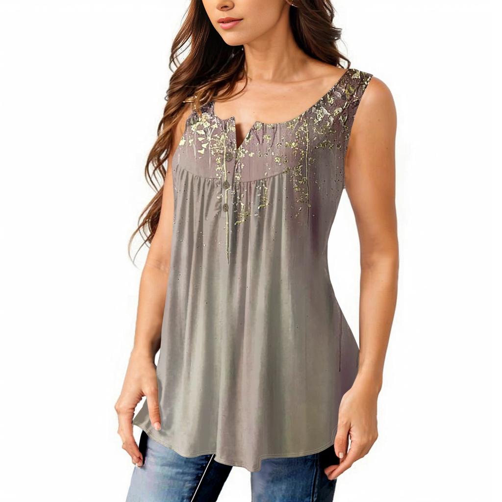 Женская мода плиссированная безрукавка повседневная футболка жилет топ на пуговицах