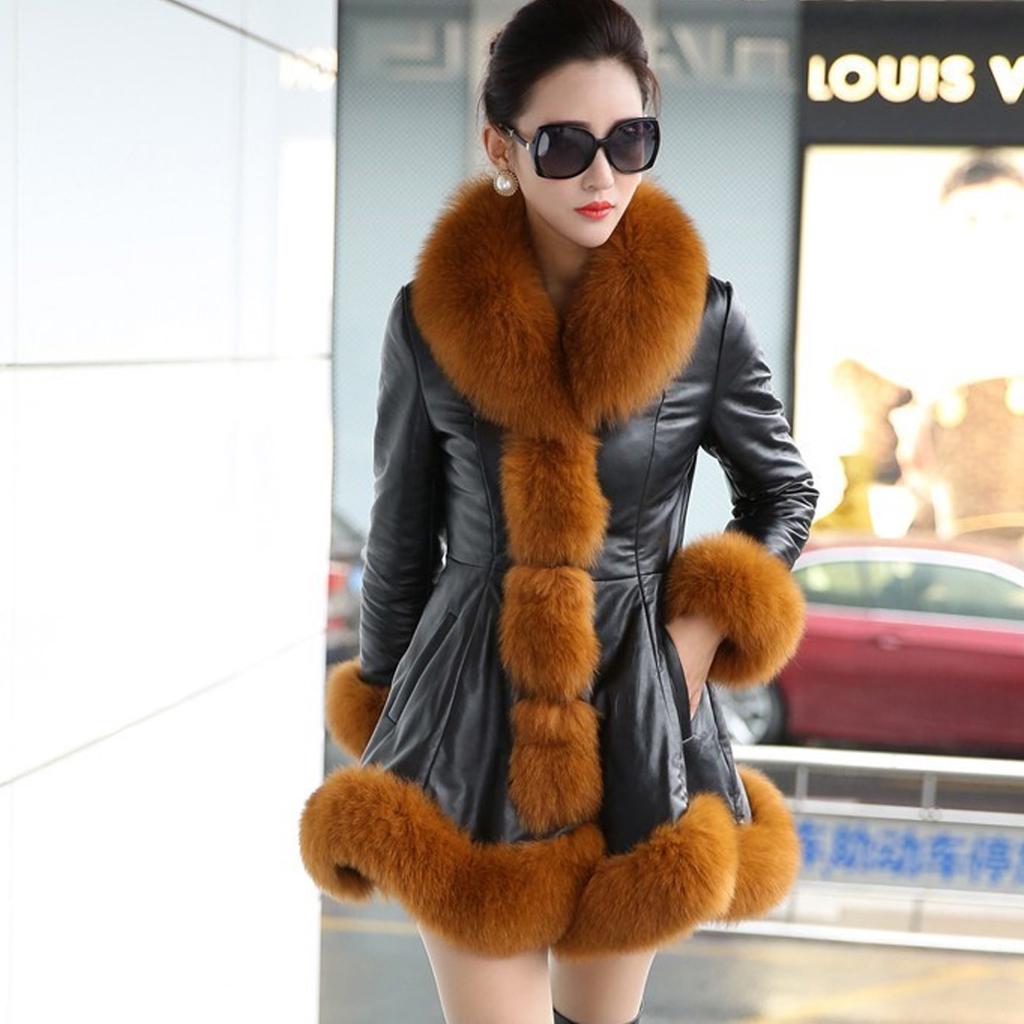 Женское зимнее кожаное пальто из искусственного меха лисы, теплое пушистое худи, толстое пальто, куртка больших размеров, приталенная