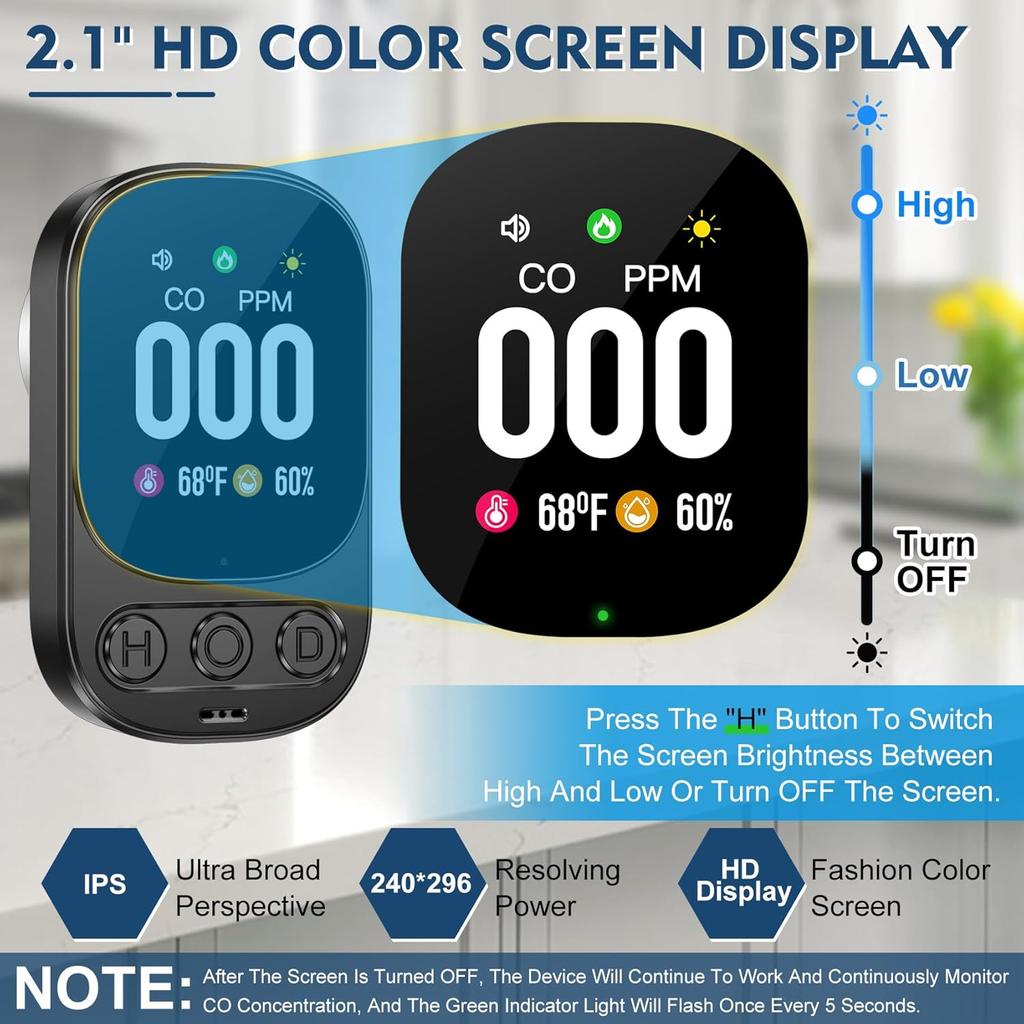 Детекторы угарного газа Втыкаются в розетку, 3-в-1 Детектор CO с датчиком температуры/влажности Портативная дорожная сигнализация угарного газа с сигнализацией 85 дБ