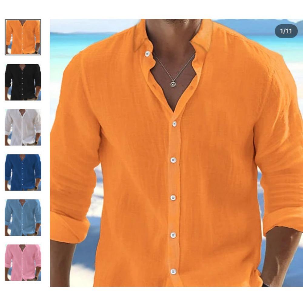 QICED Мужская молодежная повседневная рубашка из хлопка и льна однотонного цвета