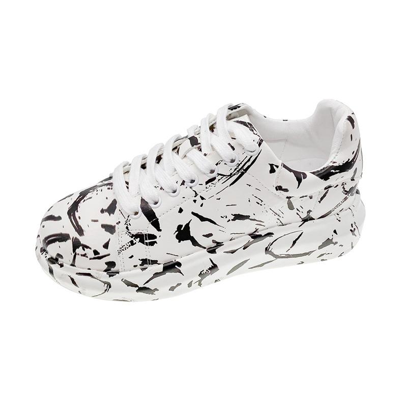 Уличная мода Повседневная спортивная обувь Граффити Толстая подошва Круглый носок Кроссовки Женские кроссовки Студенческая обувь