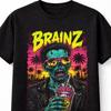 Brainz Zombie Horror Retro Sunset Skull Graphic Goth Unisex TShirt