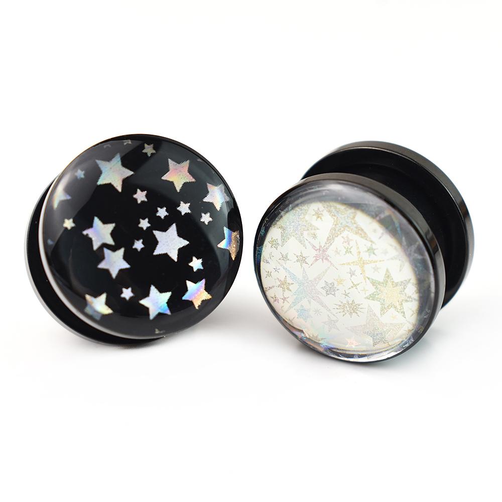 2 шт. 3-30 мм со звездным узором, заглушки для ушных туннелей и манометры, винты, приспособленные для растягивания ушей, расширитель, украшения для пирсинга для женщин и мужчин