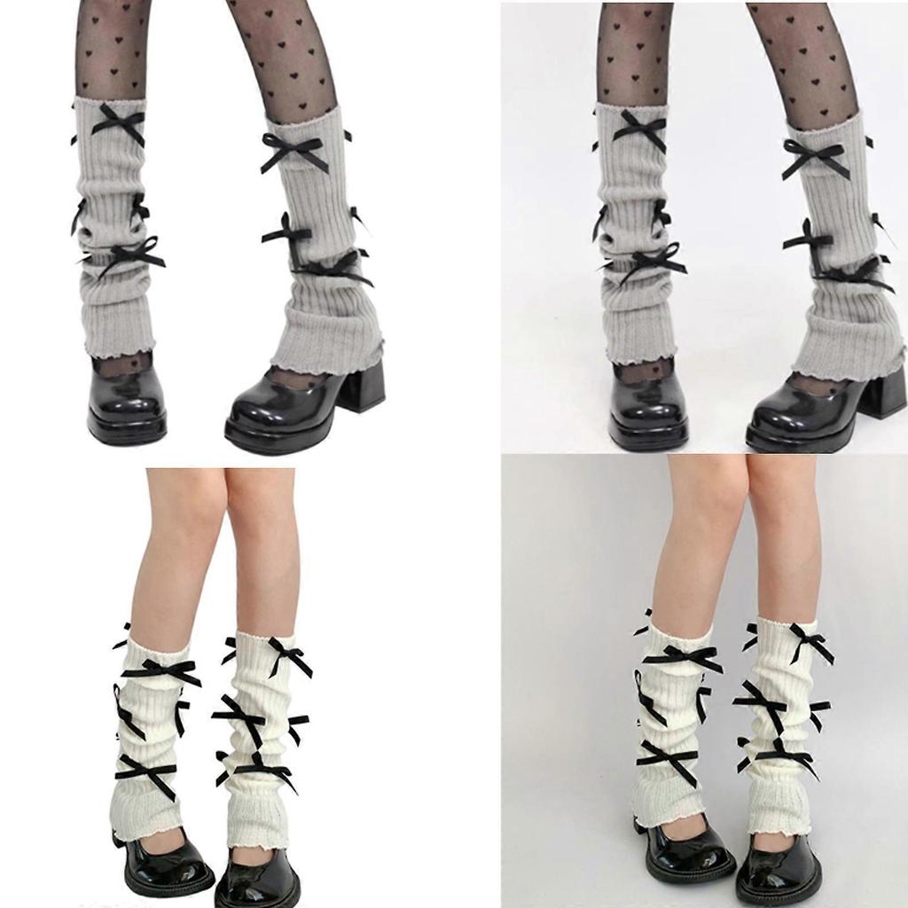 Leg Warmers for Women Girls Ballet Style Lolitas Leg Warmer Bowknot Knit Long Socks Gothic Harajuku Leg Cover Stockings White