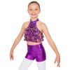 Girls Mock Neck Sleeveless Sequin Crop Top Tiered Shiny Metallic Shorts Stage Dance Outfit
