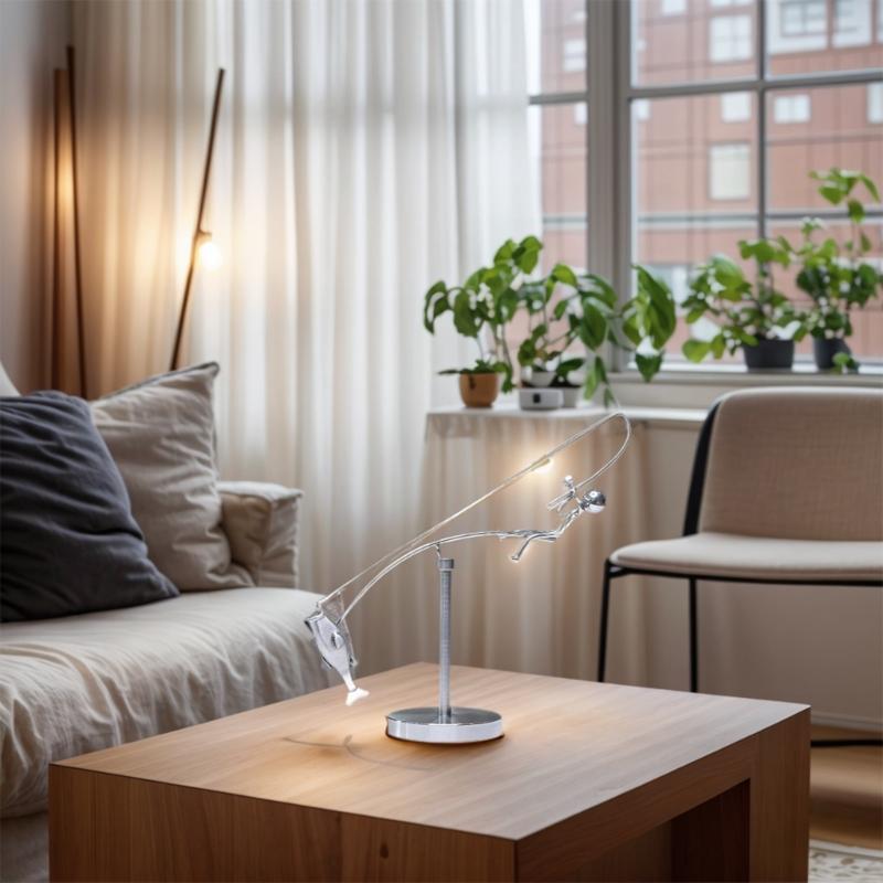 Kinetics Fishing Sculpture Balance Art for Your Space,Fisherman Kinetics Balancing Desk Toy Fishing Physics Sculpture