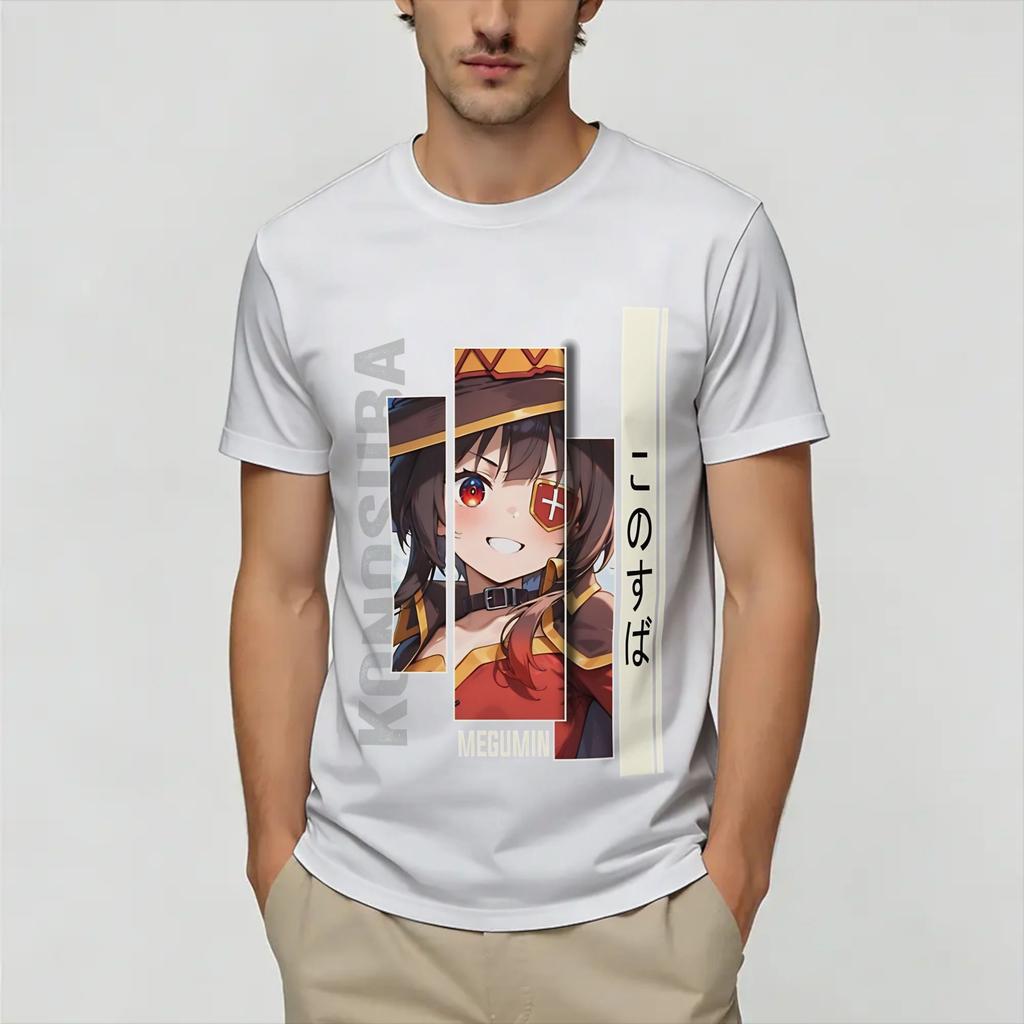 Повседневная футболка Летняя Мегумин KonoSuba Модная футболка из чистого хлопка для унисекс Повседневная Дешевая с принтом Одежда с коротким рукавом