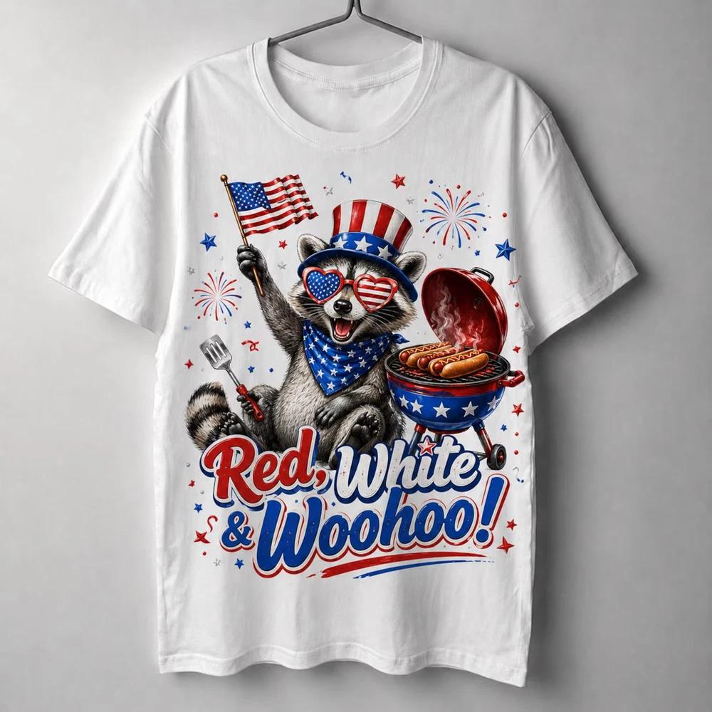Patriotic Raccoon Tshirt Independence Day 4th Of July Usa Flag