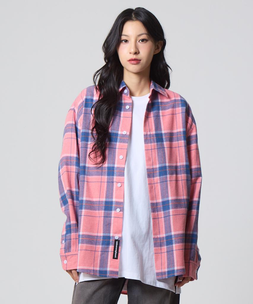 UNKNOWN PLANET Oversized Check Shirt Pink