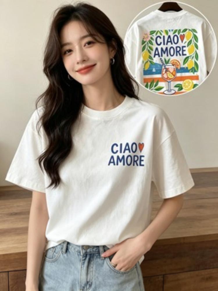Ciao Amore Italian Graphic T Shirt Unisex Summer Mediterranean Vacation Lemon Print Tee Retro Aesthetic Harajuku Top