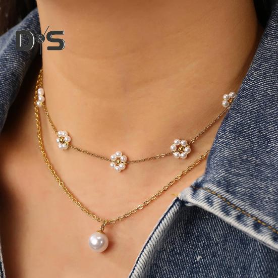 Золотое ожерелье из искусственного жемчуга, позолоченное многослойное ожерелье, цветочный дизайн, колье из искусственного жемчуга, ювелирные изделия, подарки на свадьбы, вечеринки