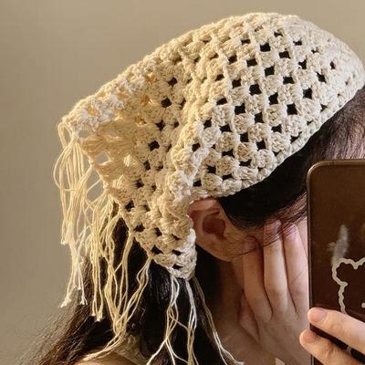 Ажурный треугольный платок этнический стиль тюрбан шарф для волос многофункциональный богемный кисточка хип фартук пояс