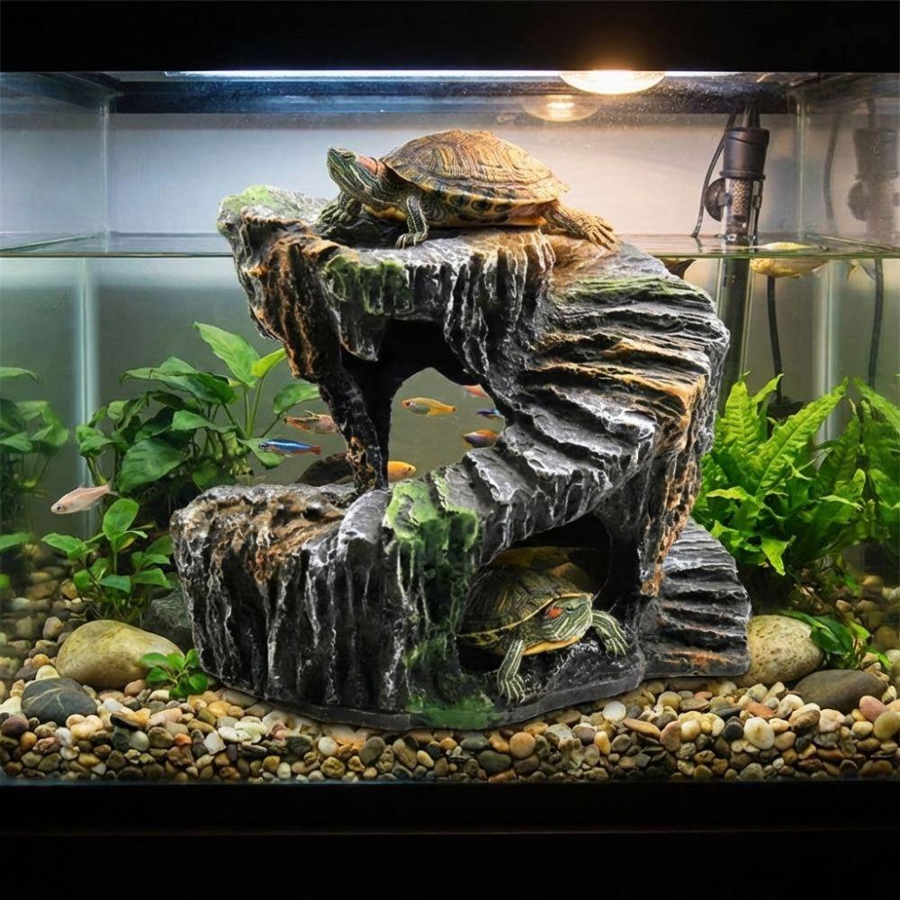 Resin Turtle Basking Platform Sturdy Non-Toxic Reptile Hiding Cave Natural Mountain Cave Artificial Rock Cave Pet Products
