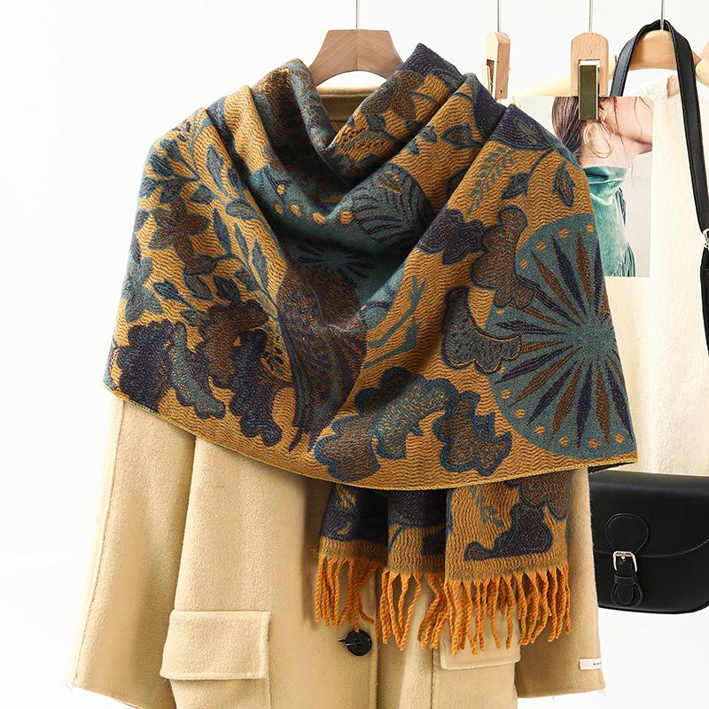 Jacquard Scarf Women's Winter Thickened Warm Ethnic Style Shawl High End New Imitation Cashmere Scarf