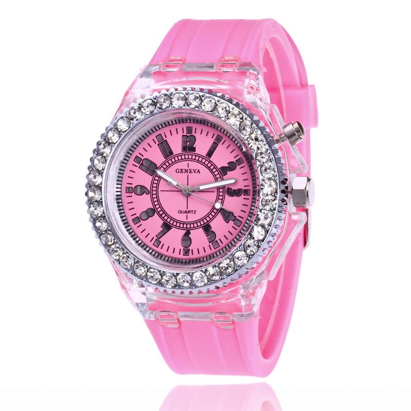 Fashion Rhinestone LED Luminous Watch for Women Outdoor Sports Digital Woman Wirstwatch Clock