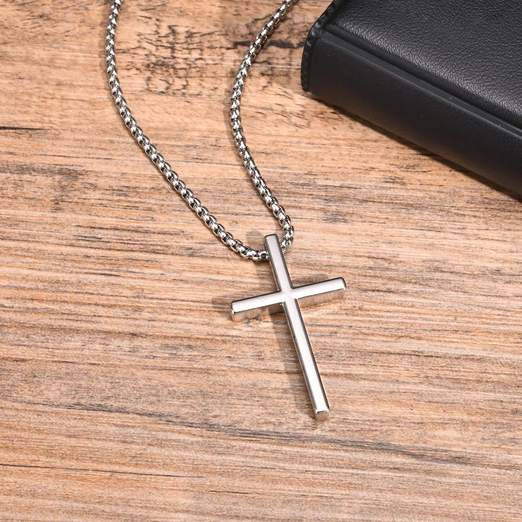 Stainless Steel Cross Pendant Necklace for Men Women, Unisex Simple Religion Necklace, Fashion Jewelry Chain Length 60cm/55cm
