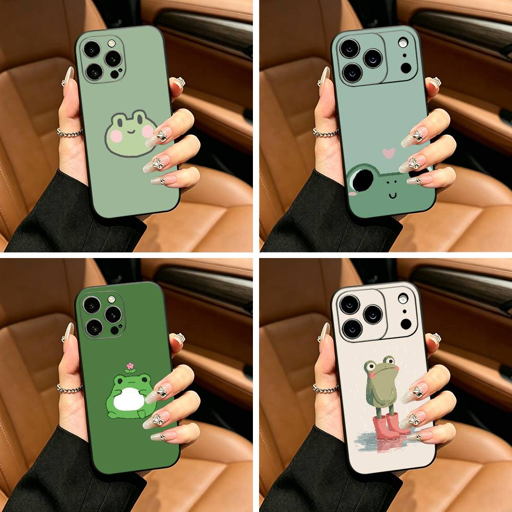 Cute Frog Cartoon Phone Case For iPhone 17,16,15,14,13,12,11 Pro Max,16/15/14Plus,XS Soft Black Cover