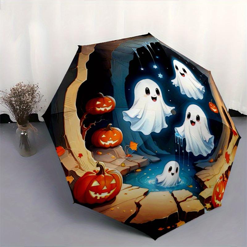 1pc Cute Ghost Pumpkin Fully Automatic Folding Portable Umbrella, 8 Iron Frames, Three-Fold Design, Suitable for All Seasons, Suitable for Outdoo