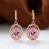 Gorgeous Luxury Rose Gold Color Pink Stone Dangle Drop Earrings Dainty Silver Color Wedding Engagement Party Hollow Flower Earrings