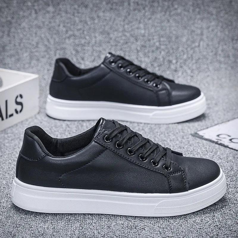 Solid Color Fashion Men's Casual Shoes AutumnNew Comfortable Lace Up Sneakers Waterproof Leather Vulcanize Shoes Tenis Masculino