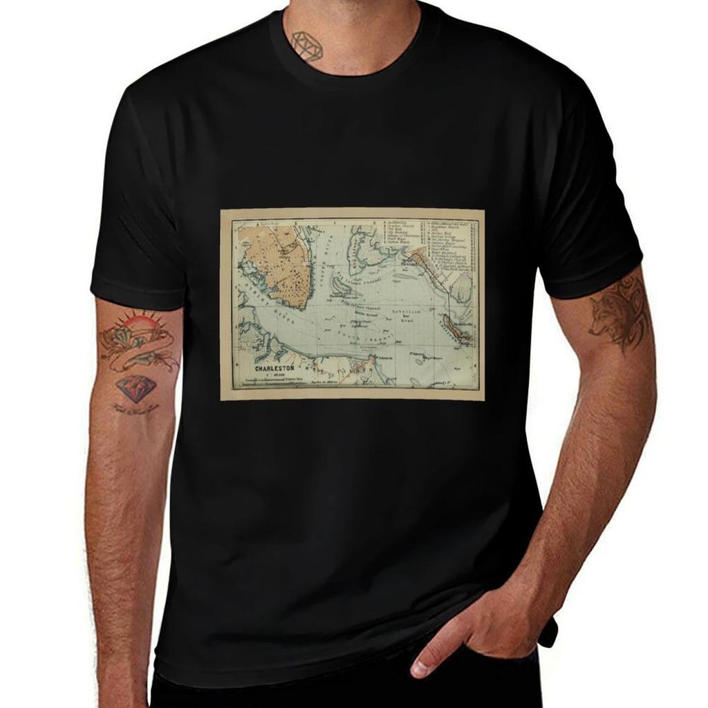 Vintage Map Of Charleston Sc Harbor (1904) Tshirt Construction Work Tee Shirt