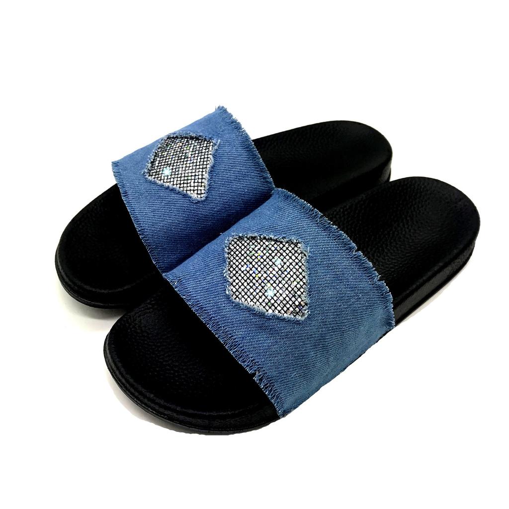 New Fashion Women's Summer Bling Flashing Sandals Denim Flat Slippers Flip Flops Women Sandals Zapatos De Mujer