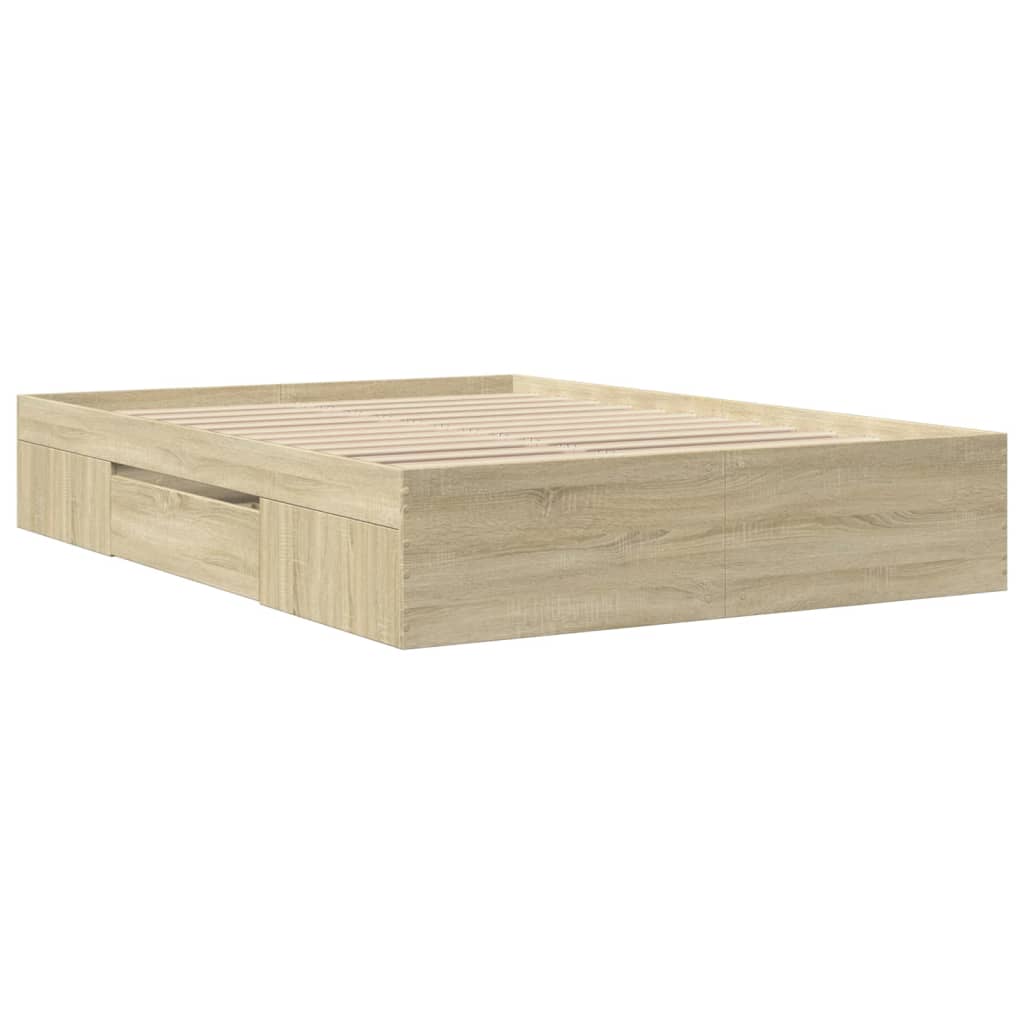 Bed Frame without Mattress Sonoma Oak Finish 140 x 200 cm Engineered Wood