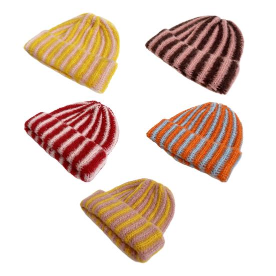 Зимняя вязаная шапка пэчворк цветная в полоску принт мягкая на ощупь дышащая без полей шапка для активного отдыха шапка-пуловер