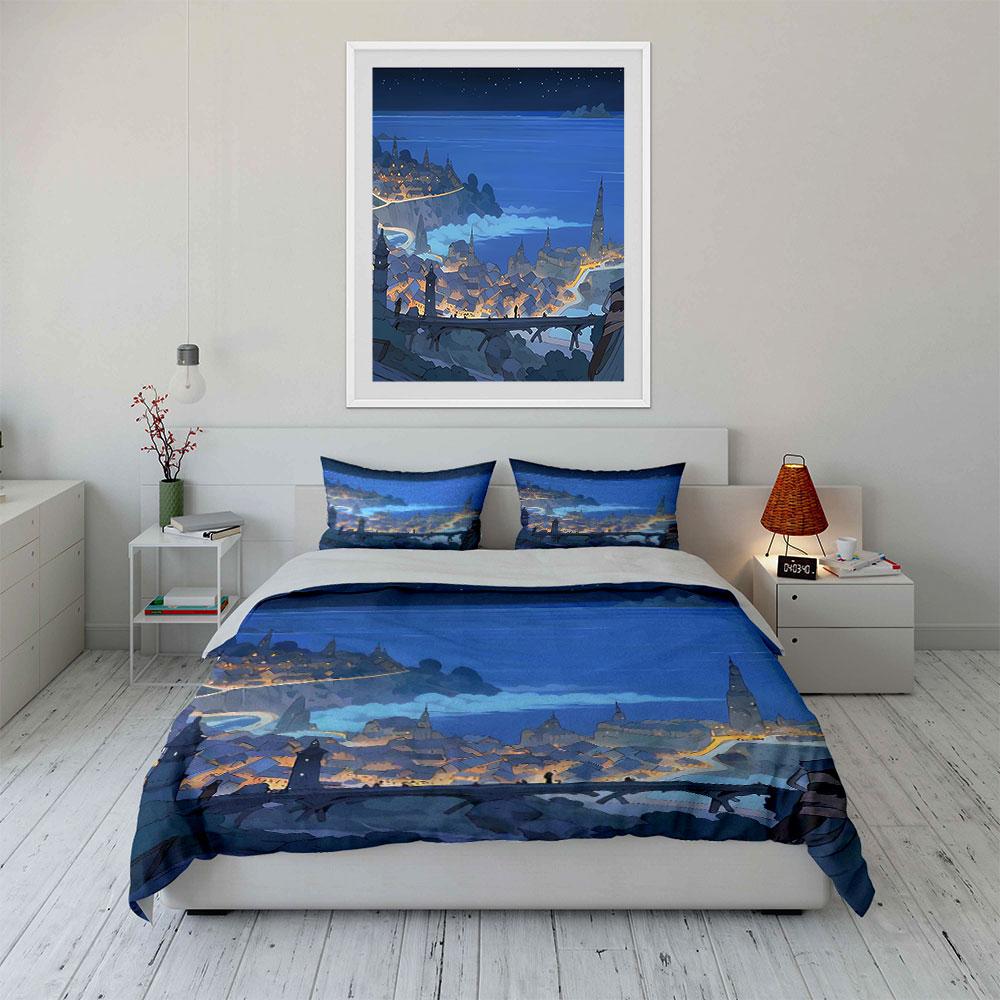 "Scenic Night City Art Decor" Soft Skin-Friendly Bedding Set Includes 1 Duvet Cover And 2 Pillowcase Gift