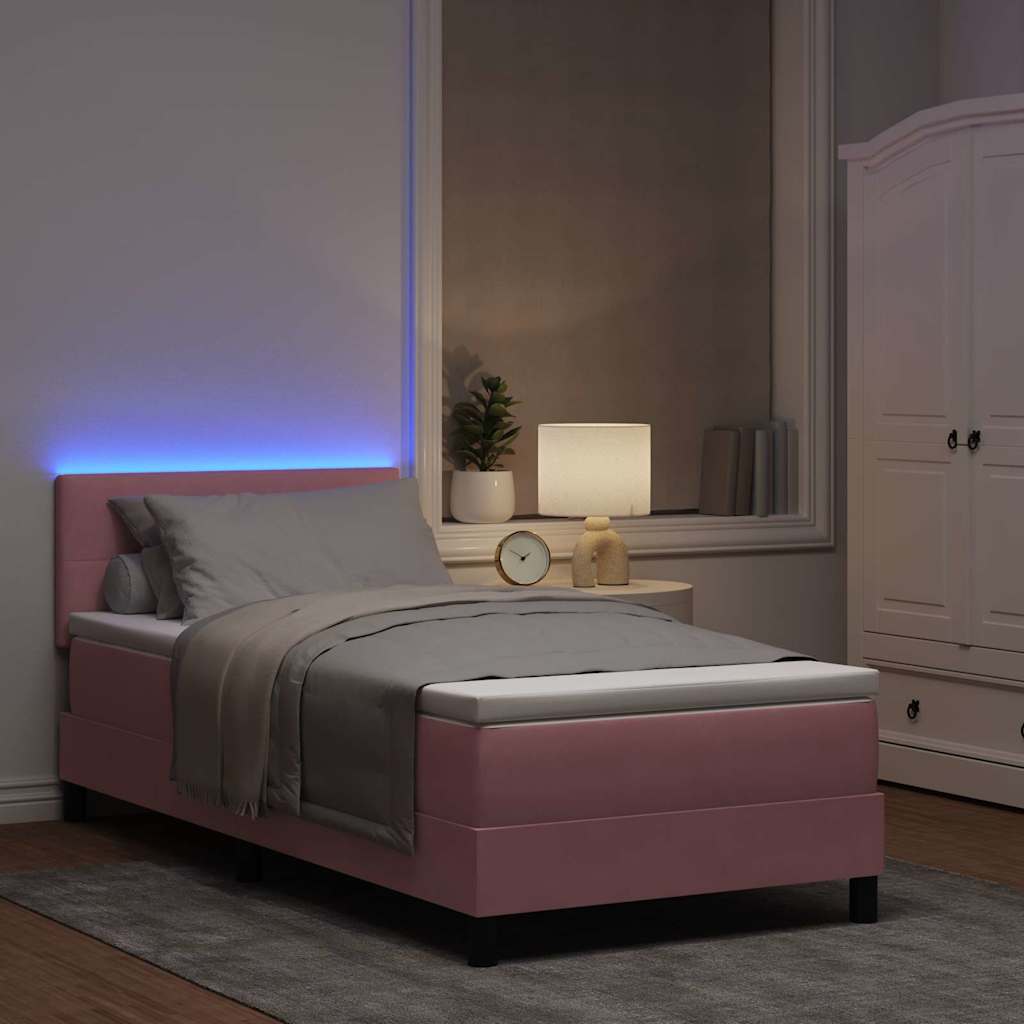 LED Box Spring Bed with LED Light Strips Pink 80 x 200 cm Velvet