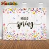 Mocsicka Hello Spring Photography Backdrop Watercolor Floral Butterfly White Wood Plank Background Cloth Party Decor Photo Booth