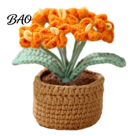 Multi Color Crochet Flower Pot Crocheted Potted Plant, Artificial Yarn Ornament, Vibrant Multi-color No Maintenance Fake Flowers Knitted Desktop Plant