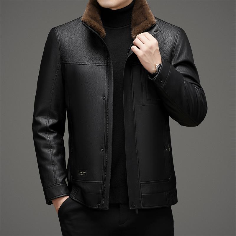 Новая зимняя утолщенная куртка из натуральной кожи со съемной подкладкой и мехом, универсальная кожаная куртка для мужчин среднего возраста