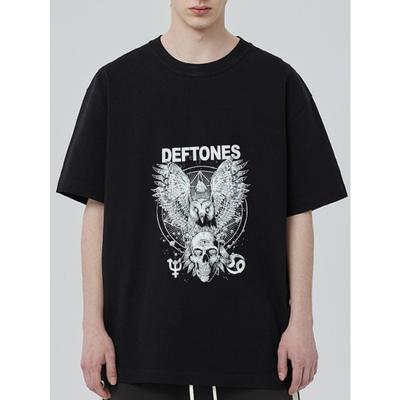 Черная футболка с логотипом группы Deftones и графическим дизайном с черепом совы для повседневной носки