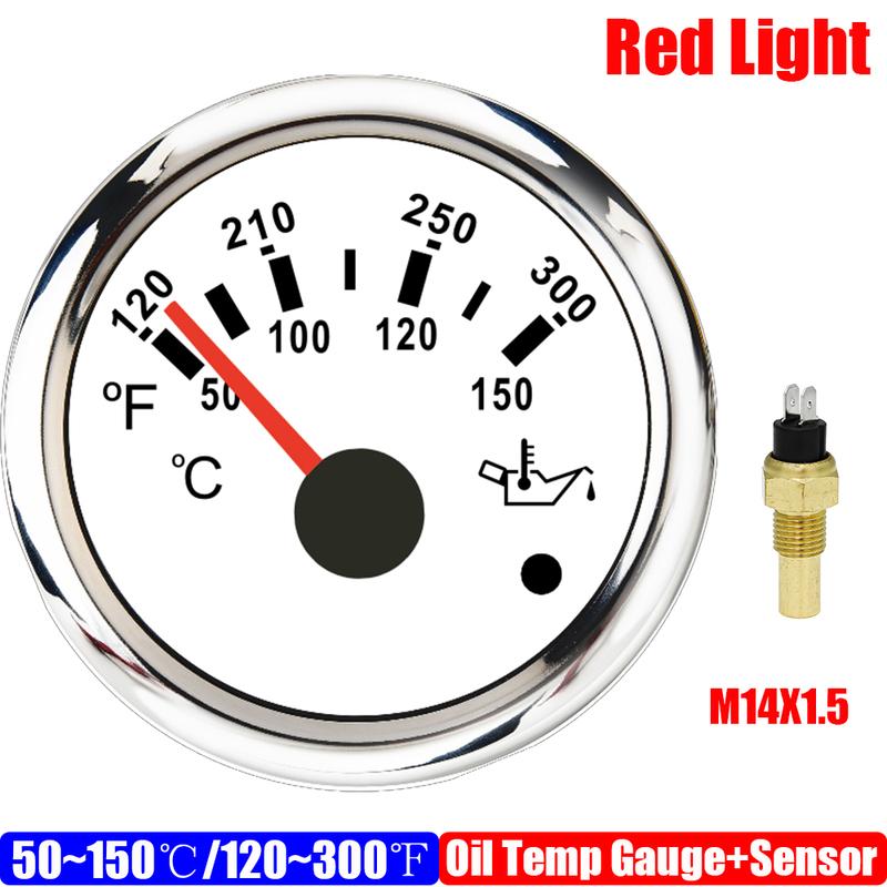 ZMFJH 50~150℃/120~300℉ 52mm Oil Temperature Gauge with Flashing Alarm Red Backlight Oil Temp Meter for Auto Car Marine 12V24V