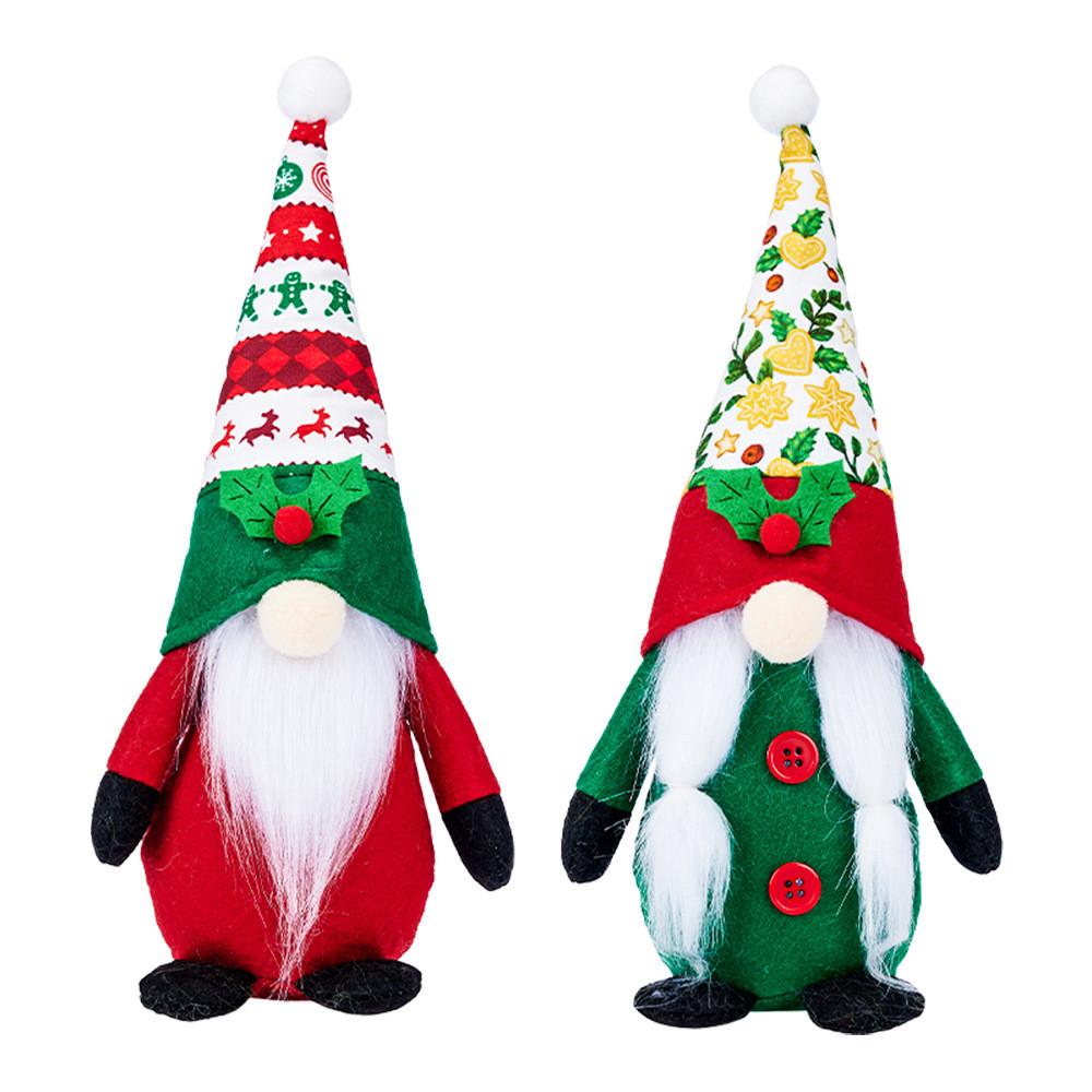 Adorable Christmas Decorative Plush Rudolf Gnome With Printed Pointy Hat For Festive Cheer