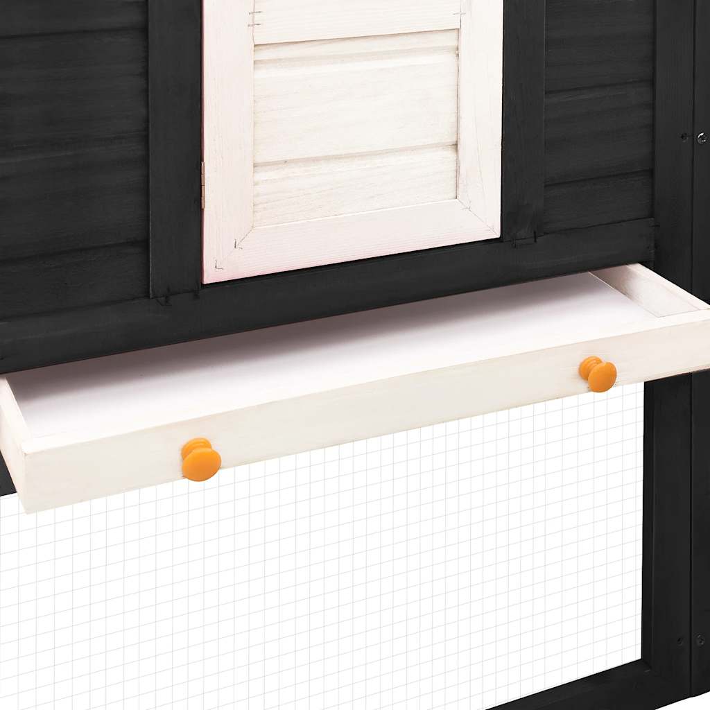 Rabbit Hutch with Run Grey and White Solid Pine Wood
