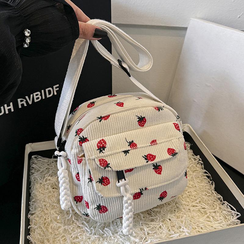 Милая вельветовая сумка через плечо с клубничкой, повседневная, на молнии, модная сумка кроссбоди, сумка-тоут, женская, для девочек, для путешествий, работы, сумка-мессенджер CLE