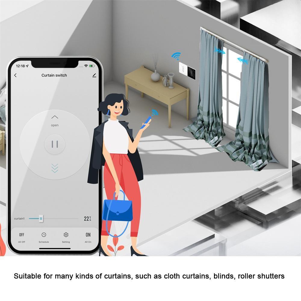 Умный Wi-Fi выключатель для штор Tuya, дуговое стекло, сенсорный экран, панель управления шторами, совместим с Alexa Assistant