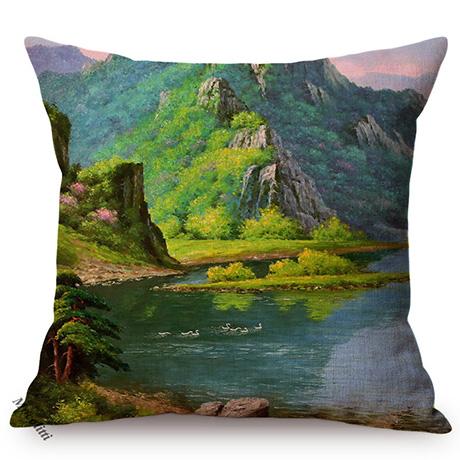 Nordic Rural Landscape Oil Painting Art Sofa Decoration Cushion Cover Rivers Scenery Style Car Chair Throw Pillow Case Cojines