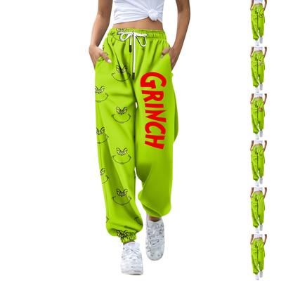 Женские модные рождественские свободные однотонные повседневные спортивные брюки с завязками на талии