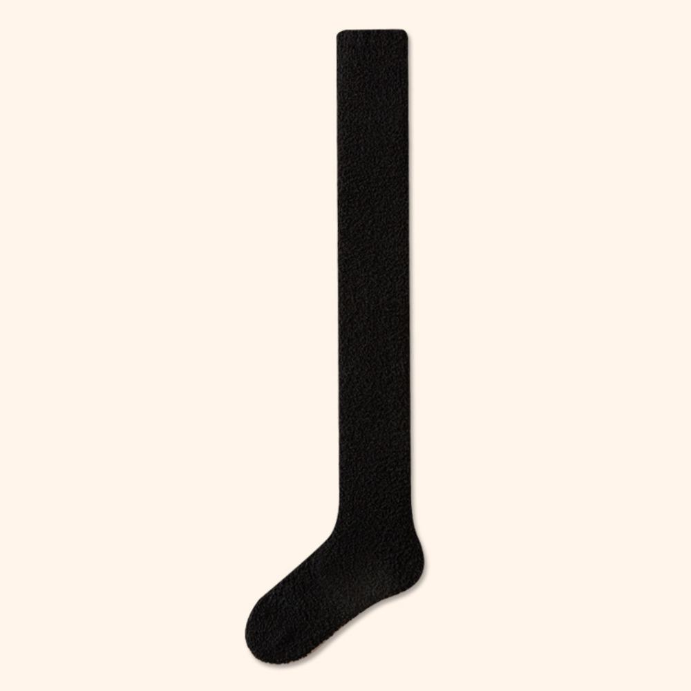 1Pair Solid Color Long Tight Socks Coral Fleece Foot Warmers New Boot Socks Fall Winter