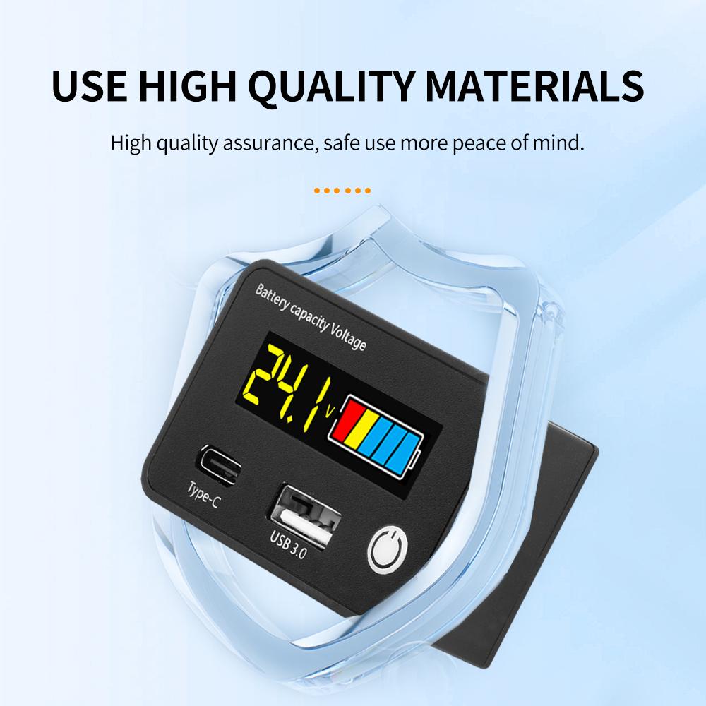 DC8-30V Battery Capacity Indicator Car Motorcycle Digital Voltmeter Voltage Tester Meter Tool  USB3.0/Tpye-C Output for Car