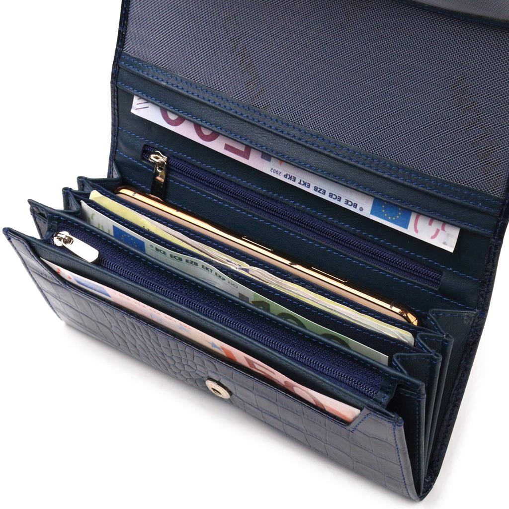 Надежный Женский кошелек с монетницей из натуральной фактурной кожи CANPELLINI Wallet 21531 Синий