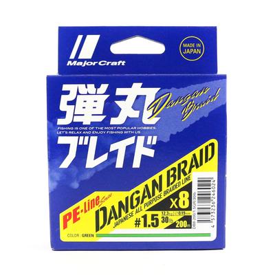 Major Craft Плетеная леска Dangan X8 200 м PE 1,5 Зеленый DB8-200/1,5GR/30 фунтов 6024